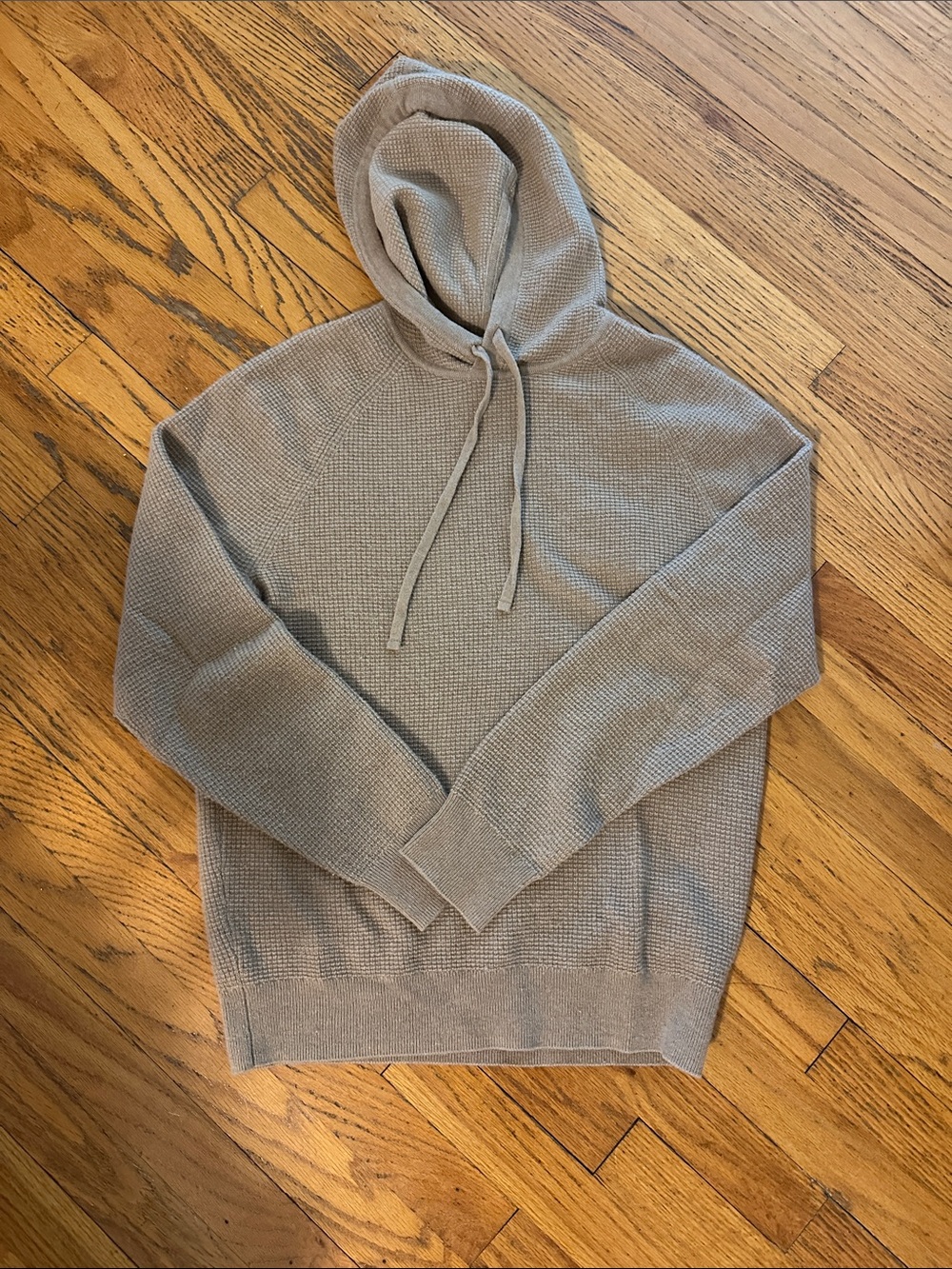 JCrew Cashmere Waffle-Knit Hooded Sweater - Taupe